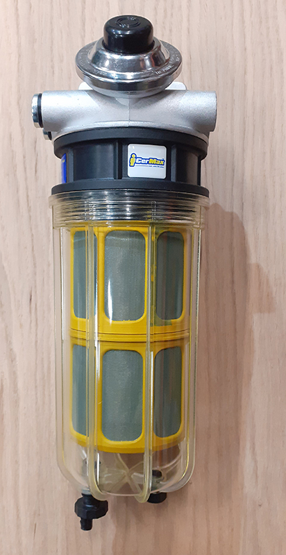 Large complete filter housing with priming pump head